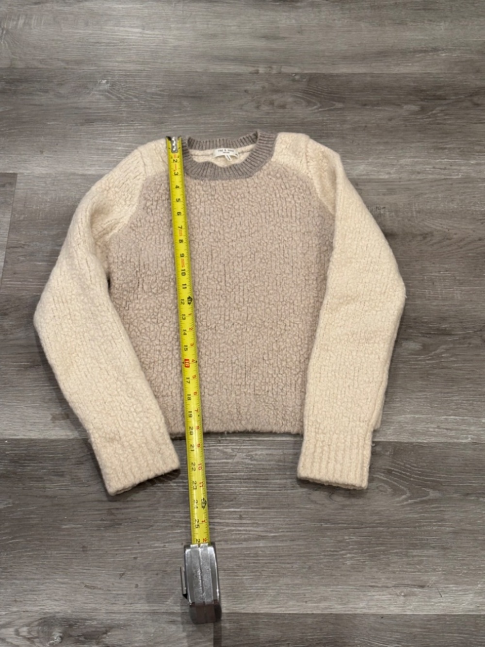 Rag & Bone The Davis Beige Nubby Extra Fine Merino Wool Crewneck Sweater XS - Picture 6 of 7
